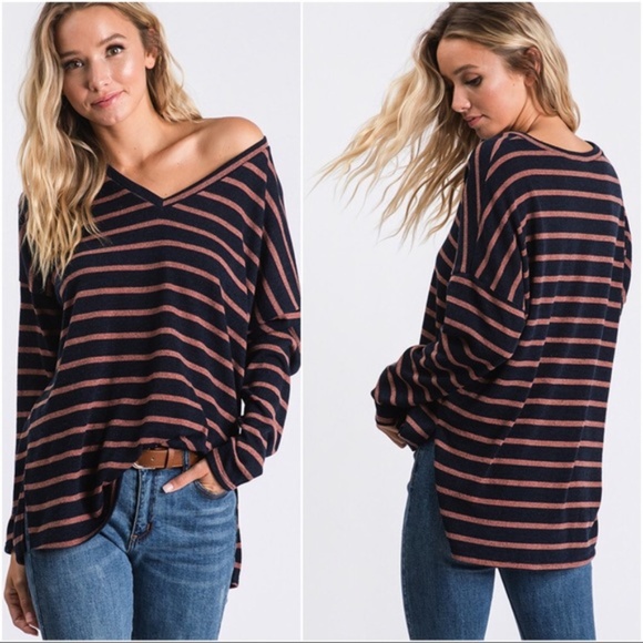 LAST ONE! Casual Days Striped Top-Navy - Picture 2 of 3